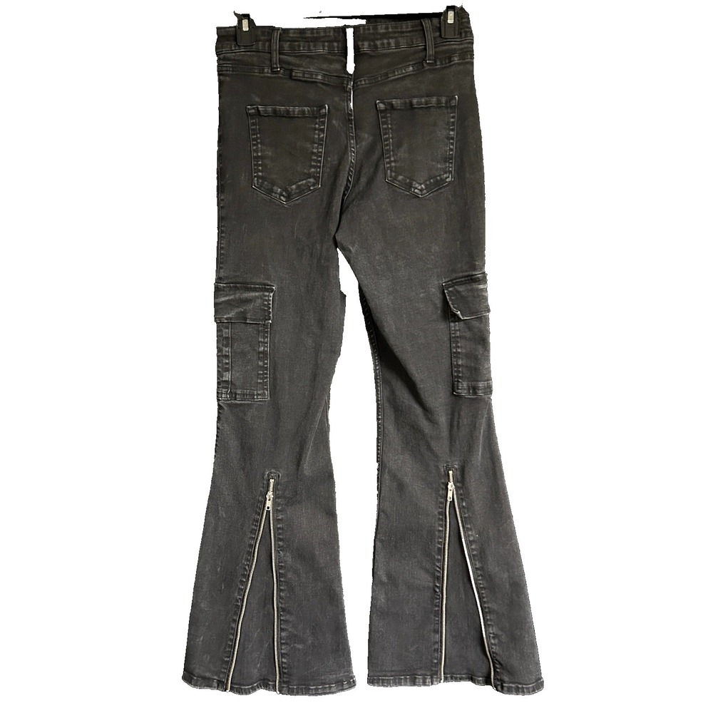 Hot Topic Cargo Flare Pants Black Zip Carpenter Streetwear Grunge Goth Y2K 11 Jr